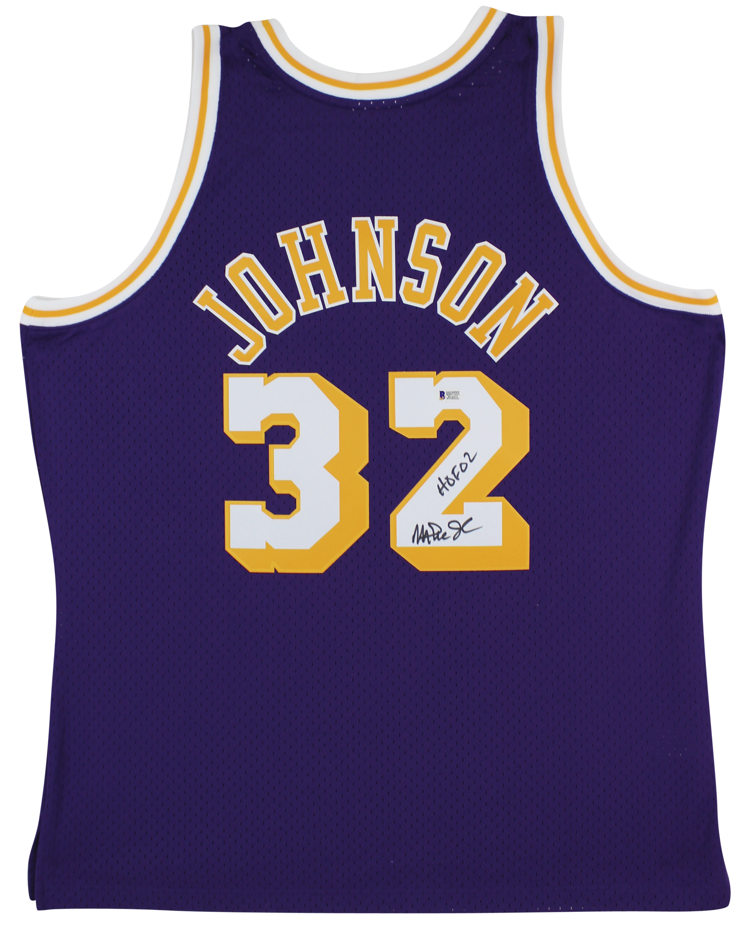 Lakers Magic Johnson "HOF 02" Signed 84-85 M&N HWC Purple ...