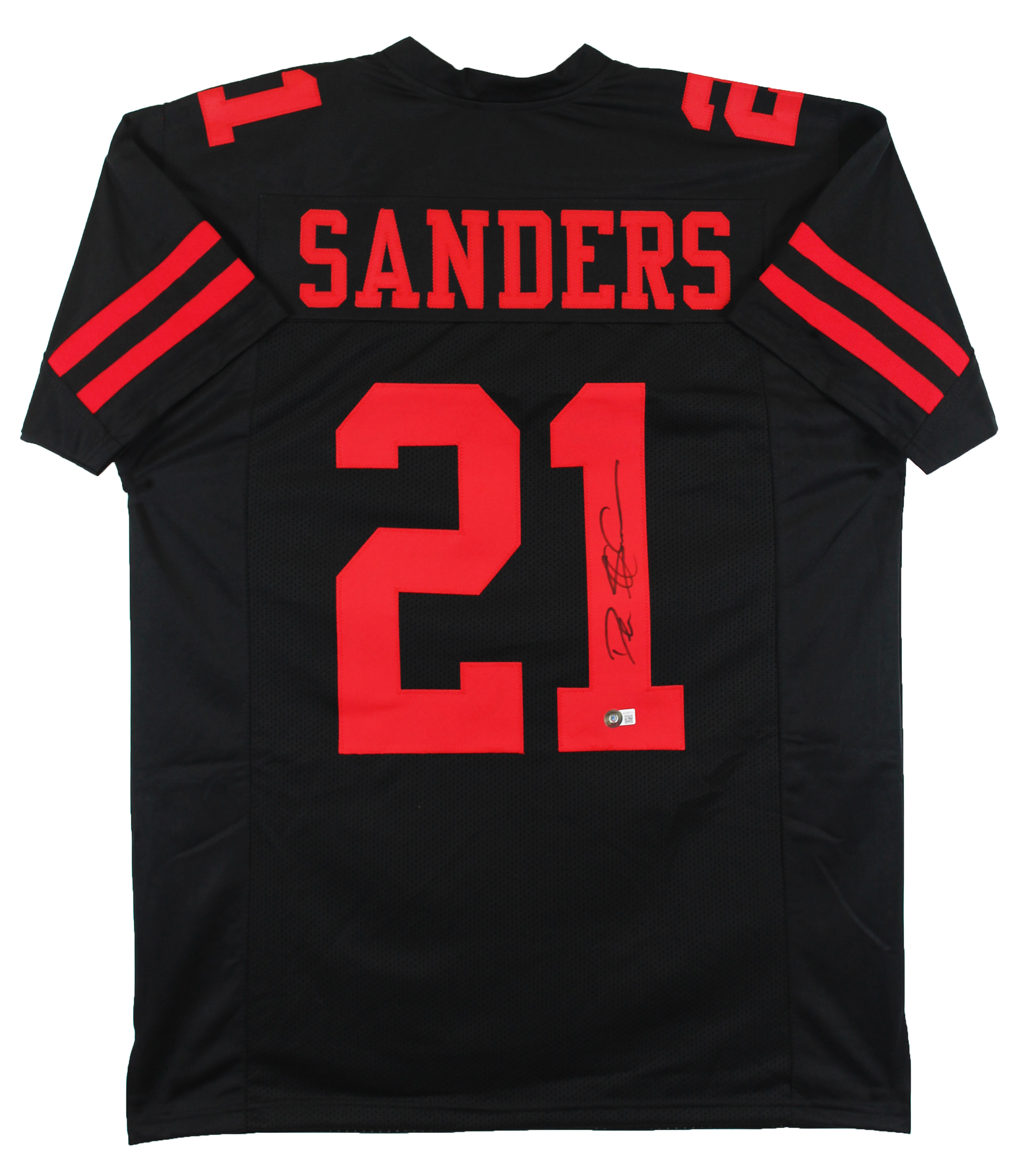 Deion Sanders Authentic Signed Black Pro Style Jersey w/ Red